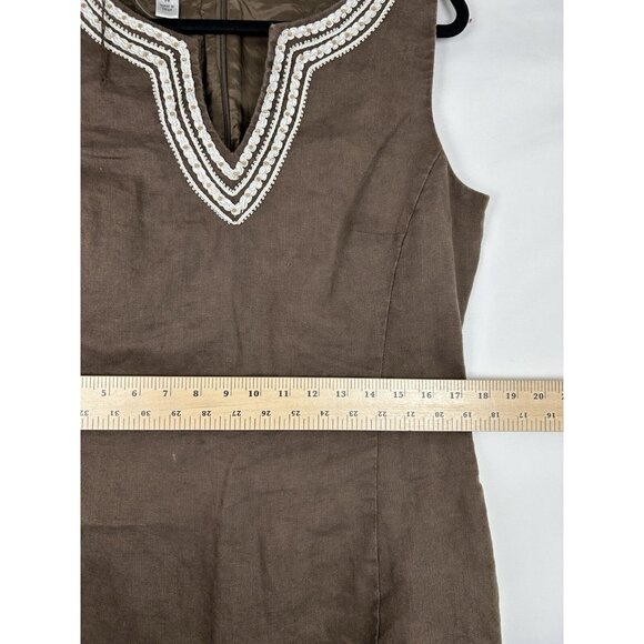 Talbots Womens Knee Length Shift Dress Size 14  Brown 100% Linen Sleeveless - Picture 5 of 9